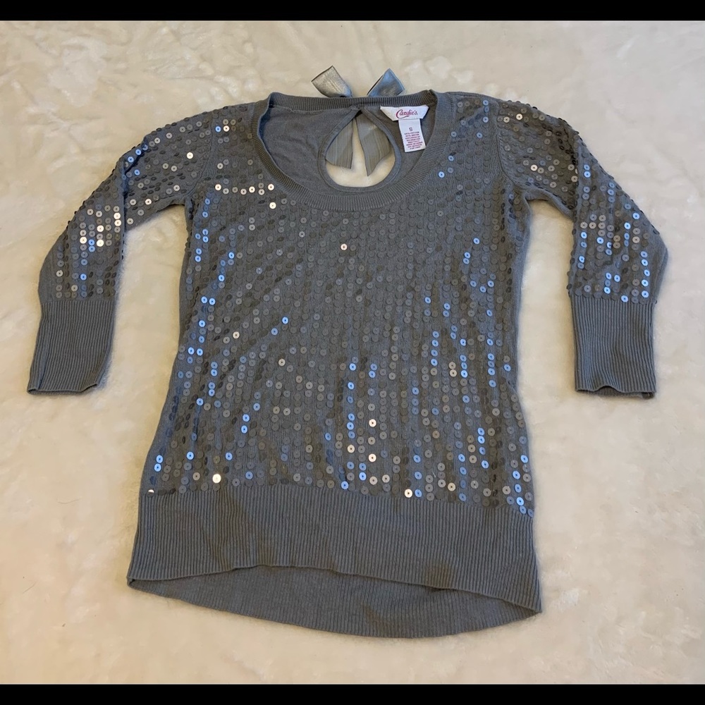 Gray Sequins 3/4 Sleeve Top